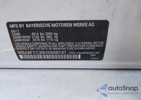 2017 BMW 328D xDrive from USA, damaged, VIN WBA8F1C39HK898141